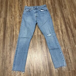 Levi's 501 Jeans Women's 28 Button Fly Frayed Hem Skinny Slim High Rise Denim